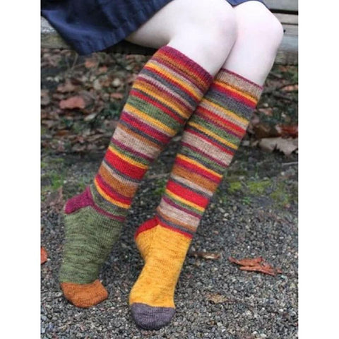 Vintage Striped Cotton Thigh Socks