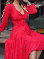 V-neck Red Polka Dot Sexy Dress