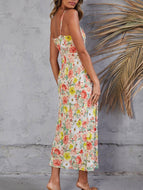 ins Style Temperament Sexy Sling Floral Side Slit Long Dress