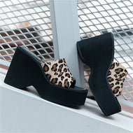 New Arrivals Slip-on Platform Leopard-print Plaid Sandals Plus Size Slippers