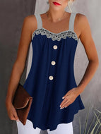 Pure Color Lace Stitching Sling Tank Tops