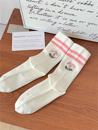 Solid Color Casual White Cotton Socks