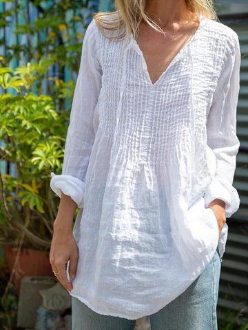 Oversized Cotton And Linen Long-sleeved Top