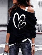 Women's Heart Print Strapless Sweatshirt Tops