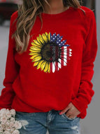 Sunflower Print Long-sleeved Sweatshir Tops