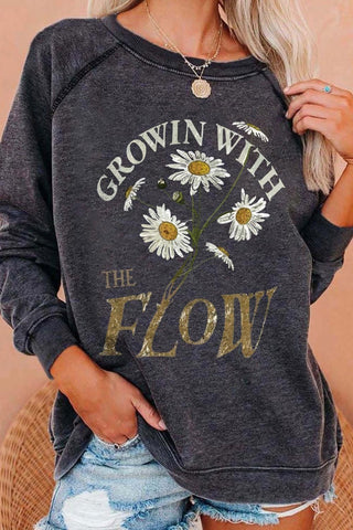 Women's Sweatshirts Floral Letter Print Sweatshirt