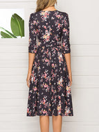 Casual Floral Three-quarter Sleeve Dress