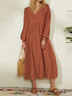 Cotton Linen Loose Lantern Sleeve Dress