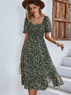 Round Neck Design Sense Vacation Beach Casual Home Floral Bohemian Print Dress