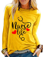 Nurseeireg Letter Print Casual Crew Neck Long Sleeve T-shirt