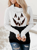 Halloween Pumpkin Print High Neck Lace Casual Long Sleeve Ladies Top sweatshirts