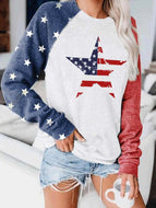 Loose Round Neck Printed Long-sleeved Color Block Sweatshirt