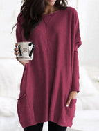 Round Neck Solid Color Loose Casual Long-sleeved Sweater