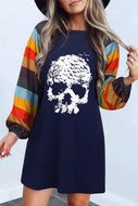 Women's Dresses Skull Color Block Lantern Sleeve Mini Dress