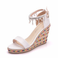 Large Size Wedge Heel Wool Embroidered Fashion Sandals Beach Women's Shoes