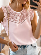 Ruffle Short Sleeve Lace Blouse