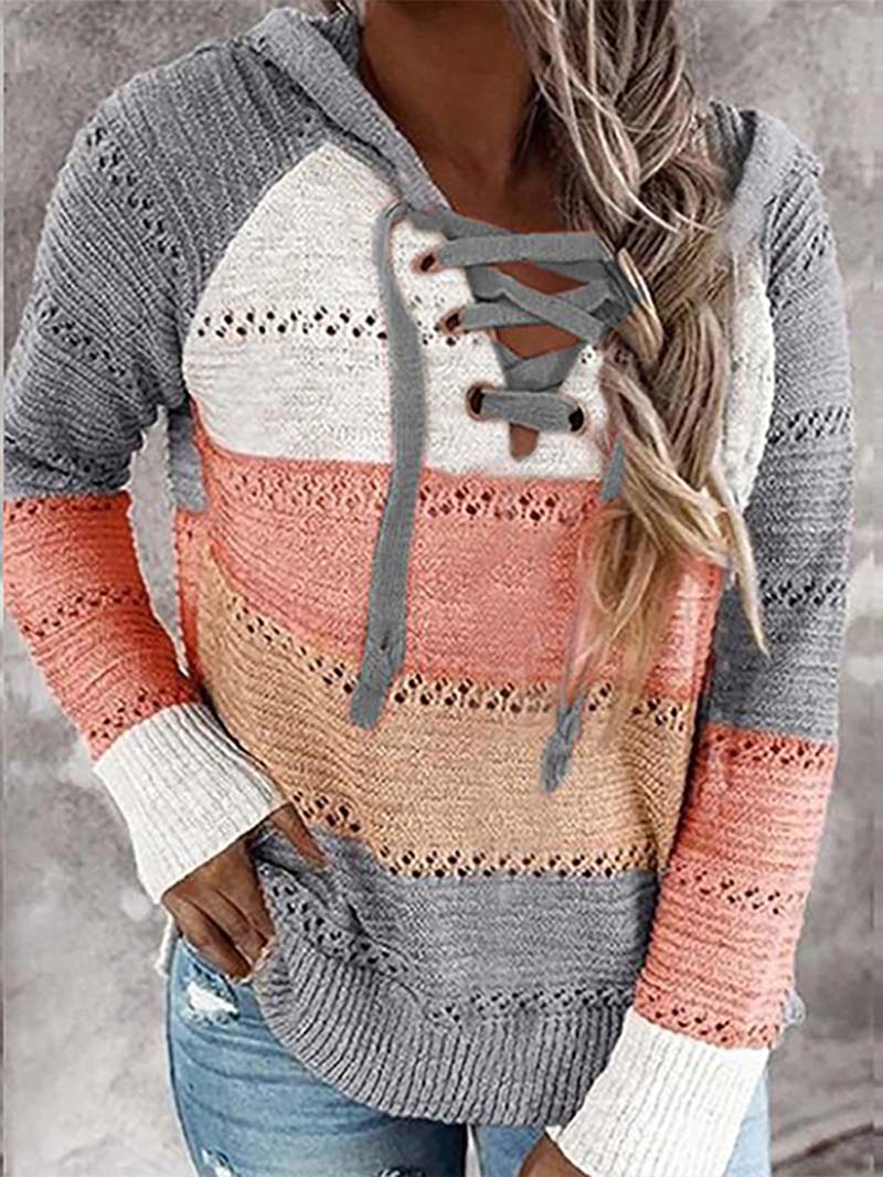 Drawstring Hooded Long Sleeve Jumper Tops