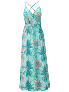 Bohemian Floral Sling Dress Seaside Beach V-Neck Women's Plus Size Robe Maxi Dresses