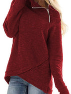 Autumn Winter New Solid Color Zipper Half Open Collar Loose Sweatshirt