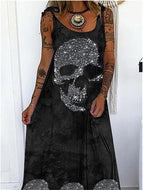 New Women's Punk Skull Print Loose Plus Size Lace-Up Dress