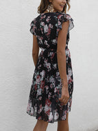 Summer V-neck Waist Floral Tie Waist Slim Dress