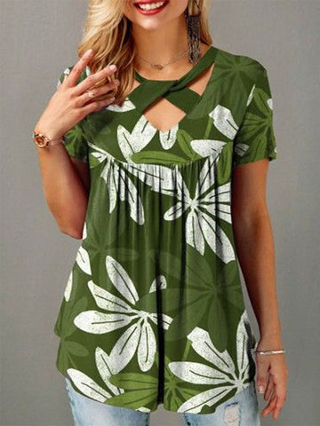 V-neck Loose Fit Printed T-shirt Top