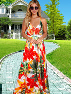 Bohemian Floral Sling Dress Seaside Beach V-Neck Women's Plus Size Robe Maxi Dresses