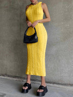 Solid Color Fashion Casual Knitted Sleeveless Round Neck Temperament Dress