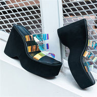 Wedge Heel Square Toe Transparent Slippers Outdoor Party Women Shoes Sandals