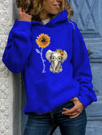 Plus Size  Women's Sunflower Letters Printed Hooded Sweatshirt