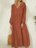 Cotton and Linen Loose Lantern Sleeve Dress