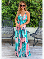 Bohemian Floral Sling Dress Seaside Beach V-Neck Women's Plus Size Robe Maxi Dresses