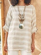 Cotton And Linen Striped Casual Top