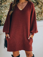 Solid Pocket Sweater Dress