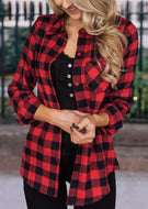 Plaid Pocket Turn-Down Collar Shirt