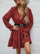 High Waist Long Sleeve Lace Dress