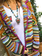 Mixed Color Printed Long Sleeve Knitted Cardigan