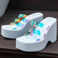 Wedge Heel Square Toe Transparent Slippers Outdoor Party Women Shoes Sandals