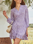 Purple Floral Ruffle Dress