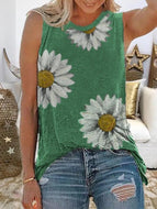 Plus Size Casual Sleeveless Crew Neck Floral Print Top