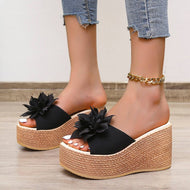 Wedge Heel Flower Platform Heel Large Size Women's Sandals Simple Beach Slippers