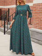 Floral Lace Retro Green Long Dress