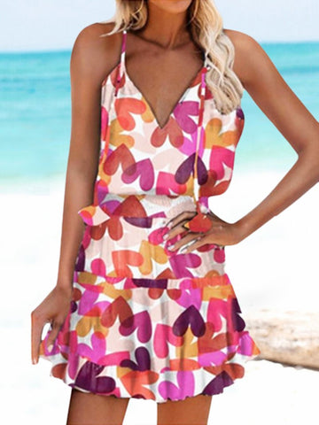 Women's V-neck Love Print Halter Dress