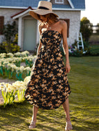 Explosive Floral Skirt Fashion Women's New Sexy Wrap Chest Chiffon Dress Mid Dresses