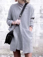 Fashion Round Neck Pocket Dress