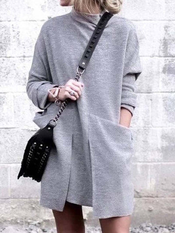 Fashion Round Neck Pocket Dress