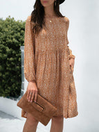 Long Sleeve Leopard Pocket Dress