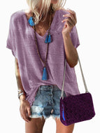 V-neck candy-colored loose-sleeved women's T-shirt