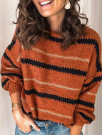 Autumn/Winter New Style Striped Stitching Long-sleeved Casual Loose Sweater