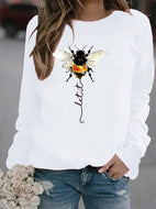 Women's Plus Size Bee Print Long Sleeve Loose Hoodless Sweater